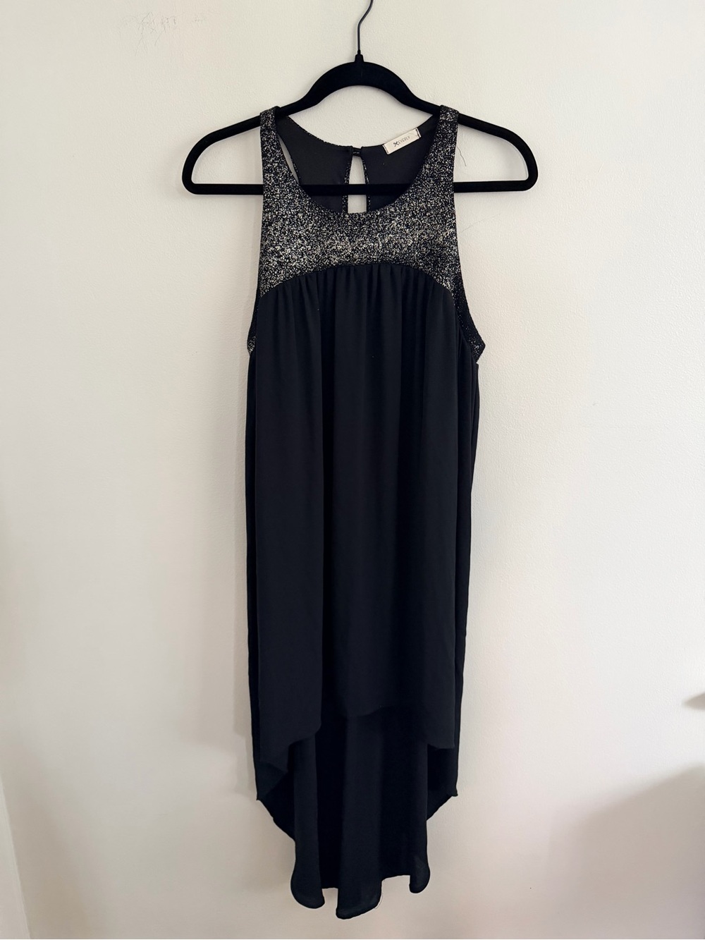 Everly Black High-Low Dress with Silver Glitter Yoke